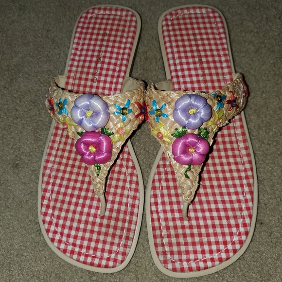 Bandolino Raffia Gingham Thong Toe Sandal, Size: 10, Tan Multi Color - Picture 2 of 9